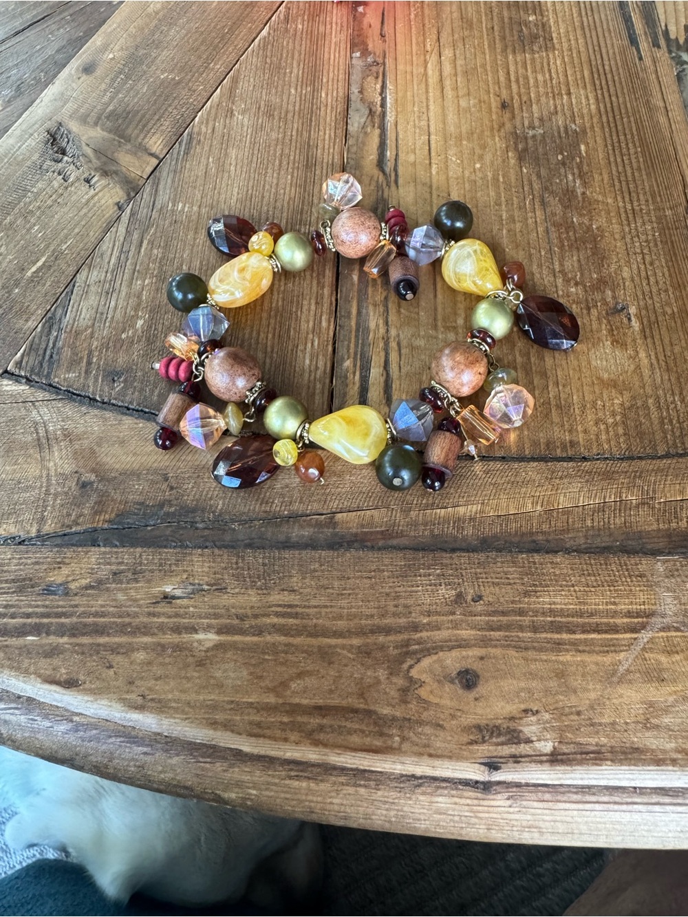Multicolor Beaded Stretch Bracelet with Yellow Accent